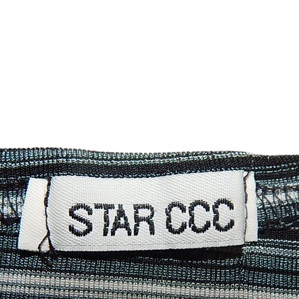 STAR CCC women's medium vintage gray black white stretchy striped blouse - Picture 3 of 6
